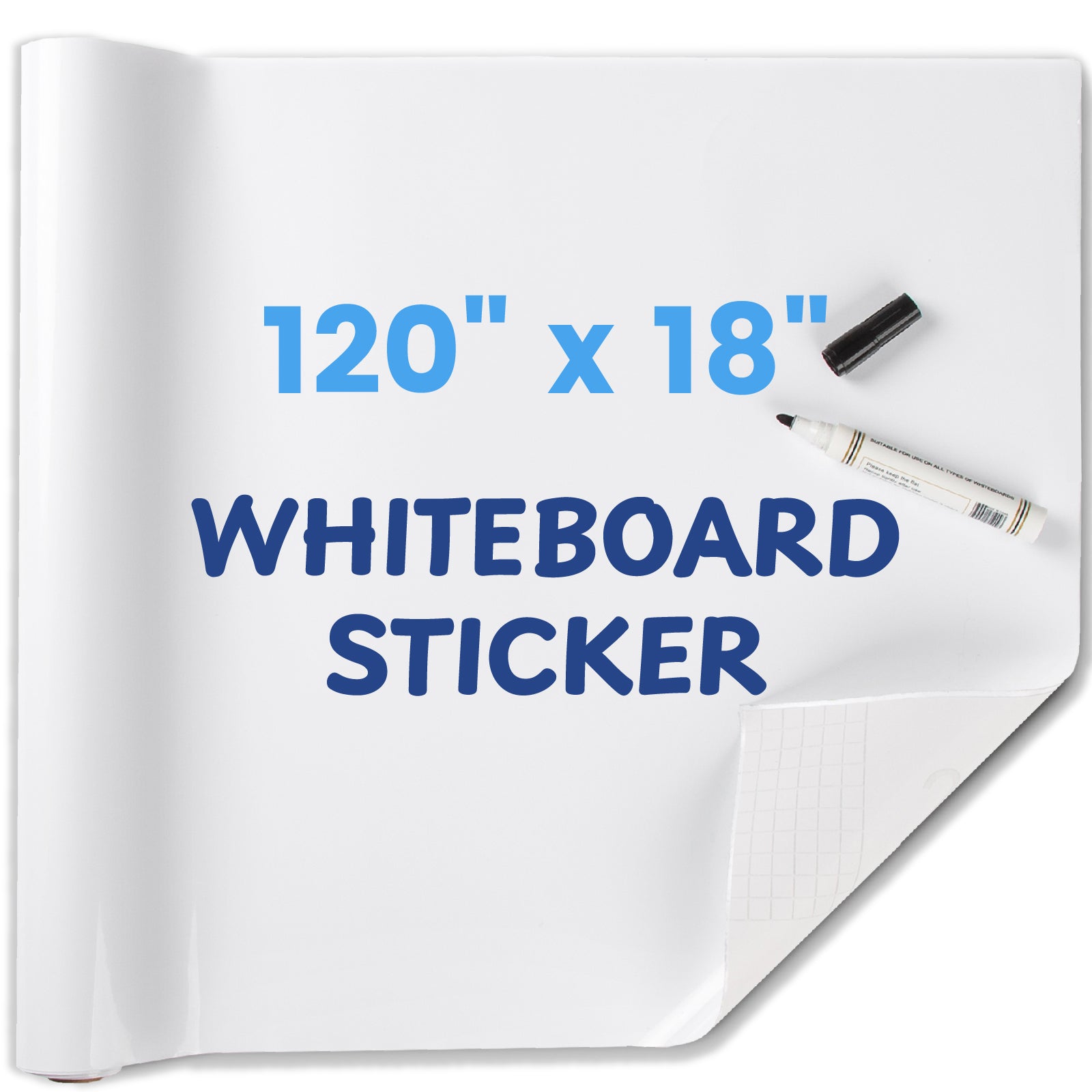 Whiteboard Sticker for Wall, 120" x 18" No Ghosting Peel and Stick Dry Erase White Board Roll, Stain-Proof Self-Adhesive Whiteboard Paper for Home, Office, Classroom