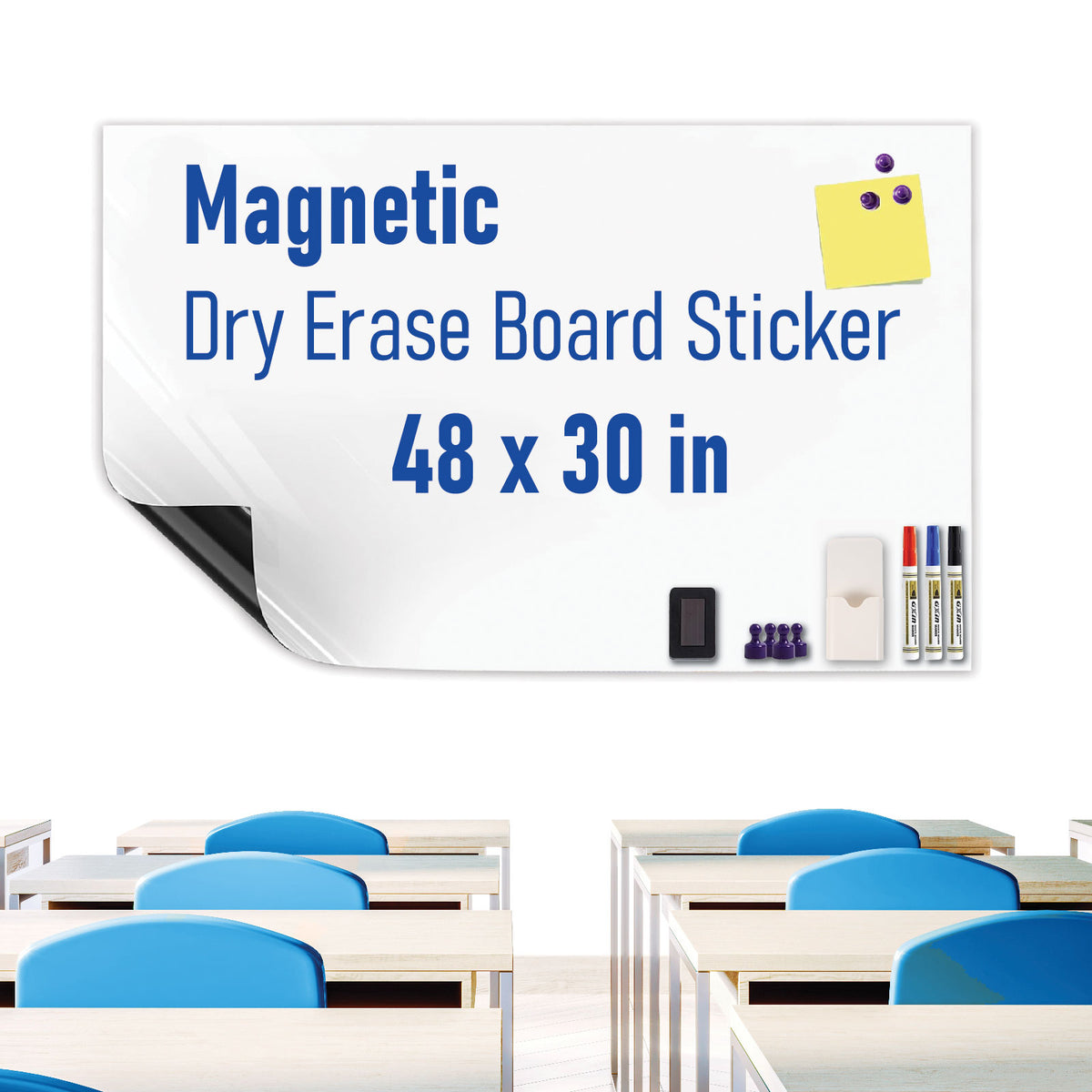 HEATPOMELO Multi-Size Peel-and-Stick Magnetic Dry Erase Board Sticker - Self-Adhesive Whiteboard Sheet, Erase-Easy Office Presentation Supply for Home/Office, Metal Surfaces Compatible with Starter Kit Included