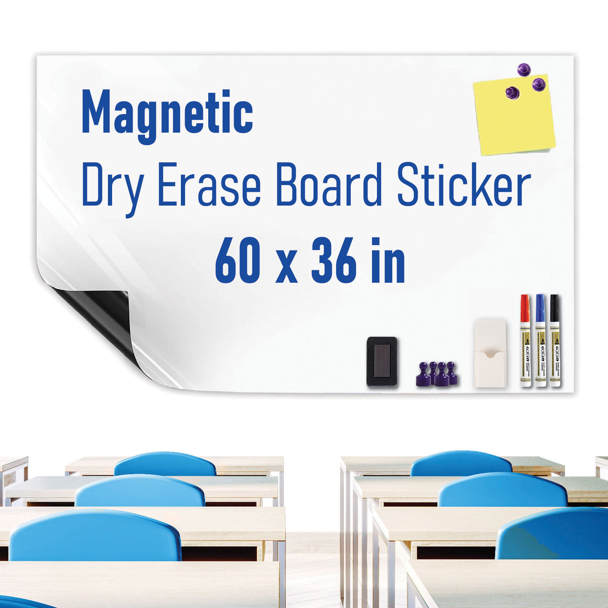 HEATPOMELO Multi-Size Peel-and-Stick Magnetic Dry Erase Board Sticker - Self-Adhesive Whiteboard Sheet, Erase-Easy Office Presentation Supply for Home/Office, Metal Surfaces Compatible with Starter Kit Included