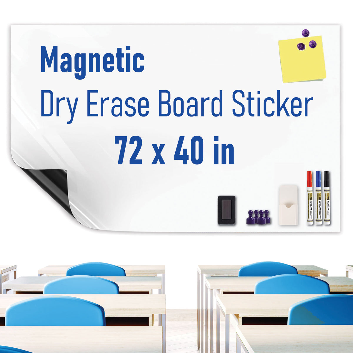 HEATPOMELO Multi-Size Peel-and-Stick Magnetic Dry Erase Board Sticker - Self-Adhesive Whiteboard Sheet, Erase-Easy Office Presentation Supply for Home/Office, Metal Surfaces Compatible with Starter Kit Included