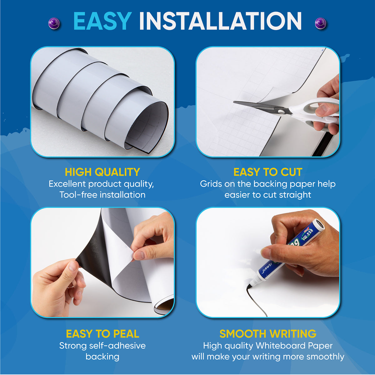 HEATPOMELO Multi-Size Peel-and-Stick Magnetic Dry Erase Board Sticker - Self-Adhesive Whiteboard Sheet, Erase-Easy Office Presentation Supply for Home/Office, Metal Surfaces Compatible with Starter Kit Included