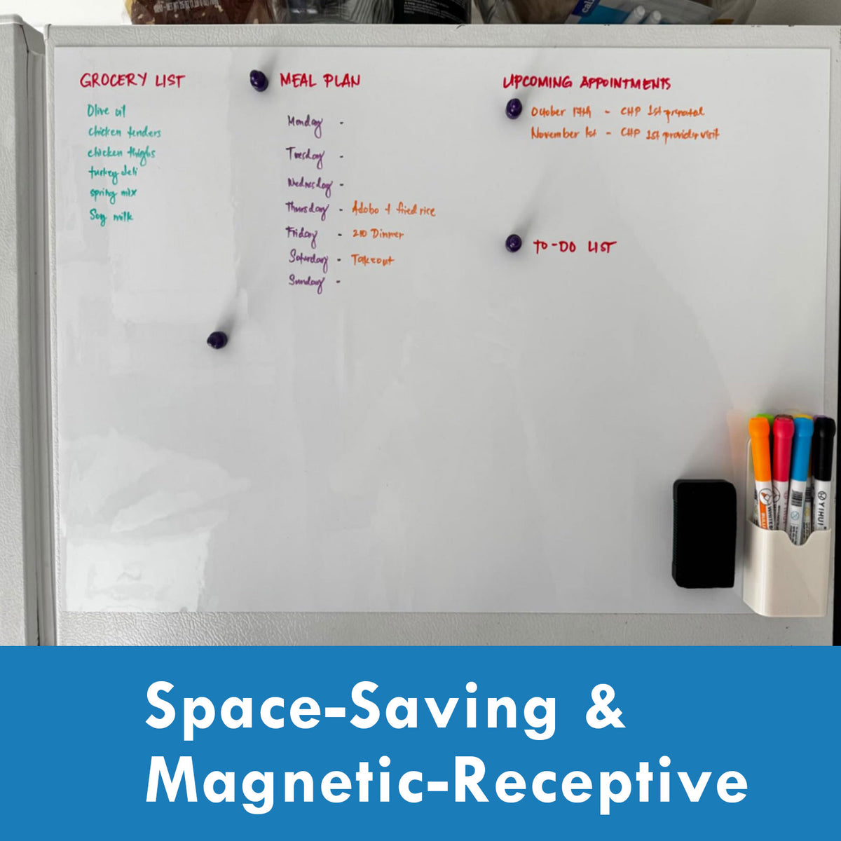 HEATPOMELO Multi-Size Peel-and-Stick Magnetic Dry Erase Board Sticker - Self-Adhesive Whiteboard Sheet, Erase-Easy Office Presentation Supply for Home/Office, Metal Surfaces Compatible with Starter Kit Included