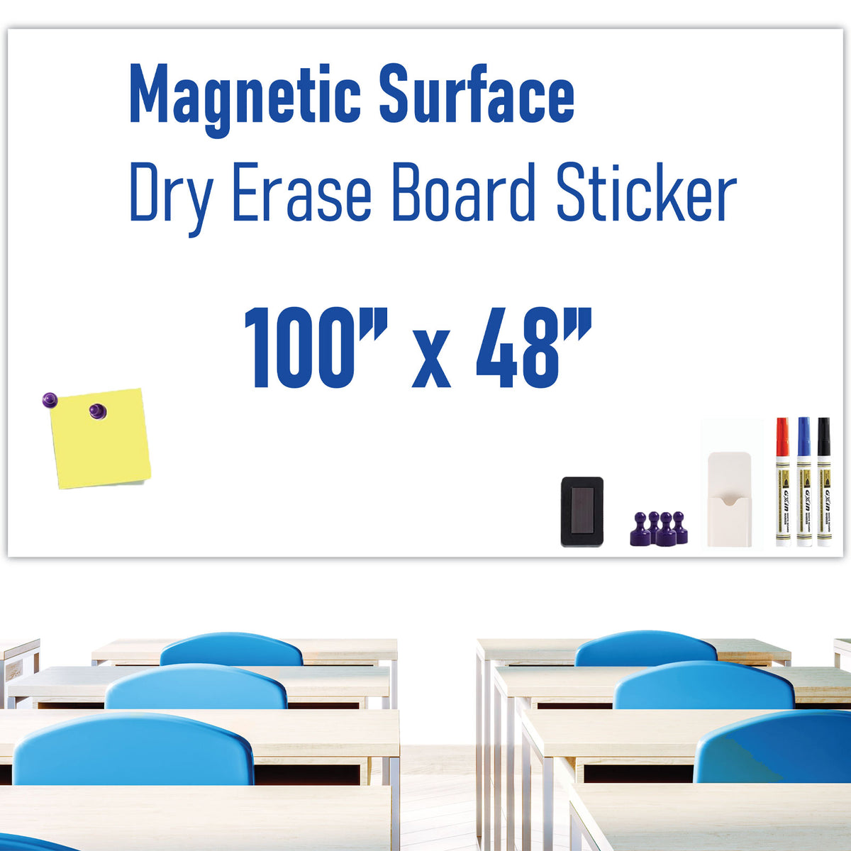 HEATPOMELO Multi-Size Peel-and-Stick Magnetic Dry Erase Board Sticker - Self-Adhesive Whiteboard Sheet, Erase-Easy Office Presentation Supply for Home/Office, Metal Surfaces Compatible with Starter Kit Included