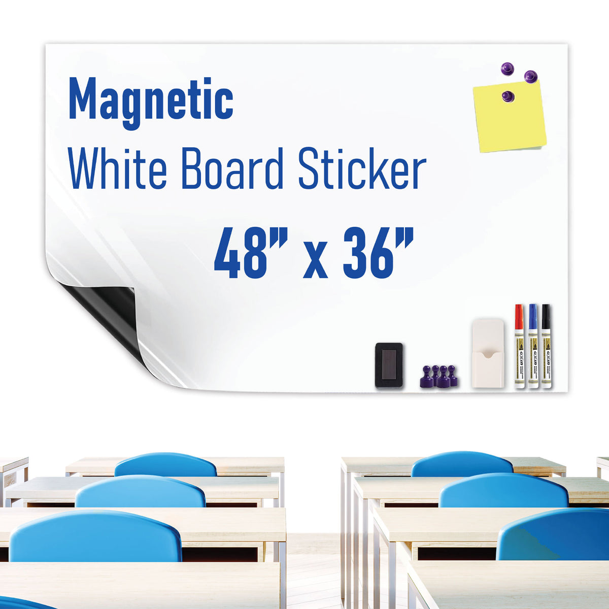 HEATPOMELO Multi-Size Peel-and-Stick Magnetic Dry Erase Board Sticker - Self-Adhesive Whiteboard Sheet, Erase-Easy Office Presentation Supply for Home/Office, Metal Surfaces Compatible with Starter Kit Included